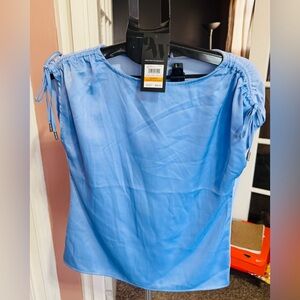 Nine West Sky Blue Ruched Sleeve Blouse